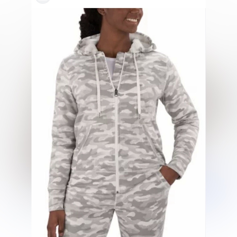 NEW Member's Mark Ladies Full Zip Cozy Sherpa Gray Camo Military Warm Jacket